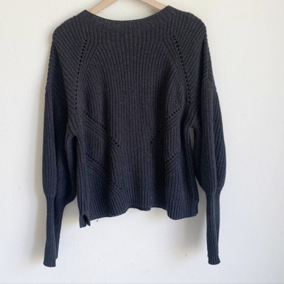 Joie Cashmere Charcoal Landyn Balloon Sleeve Chunky Knit Sweater - Picture 4 of 8